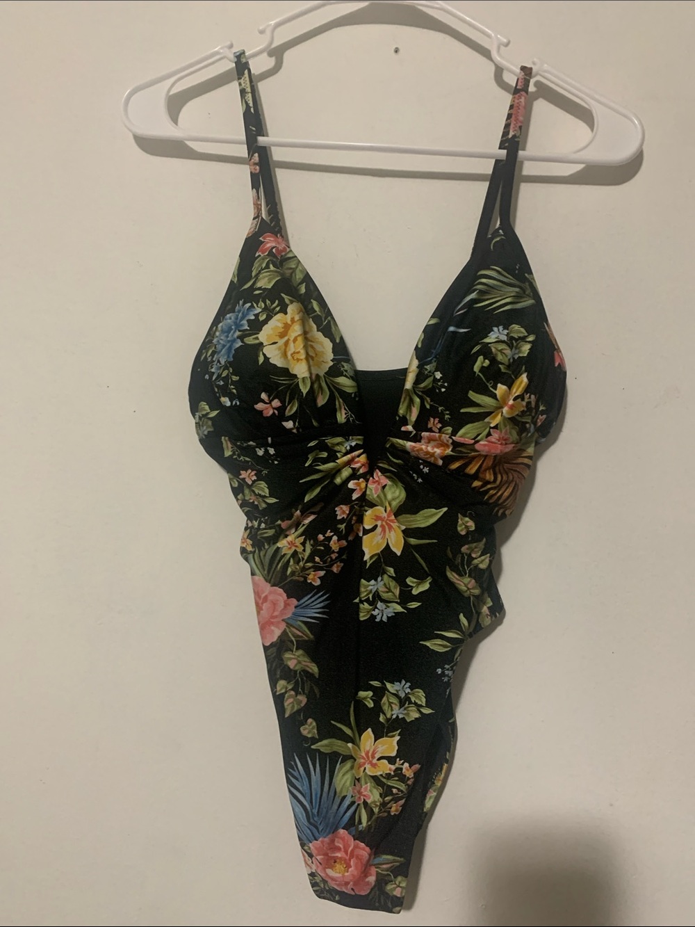 Shade & Shore Black Floral French cut One piece Bathing Suit NWT.